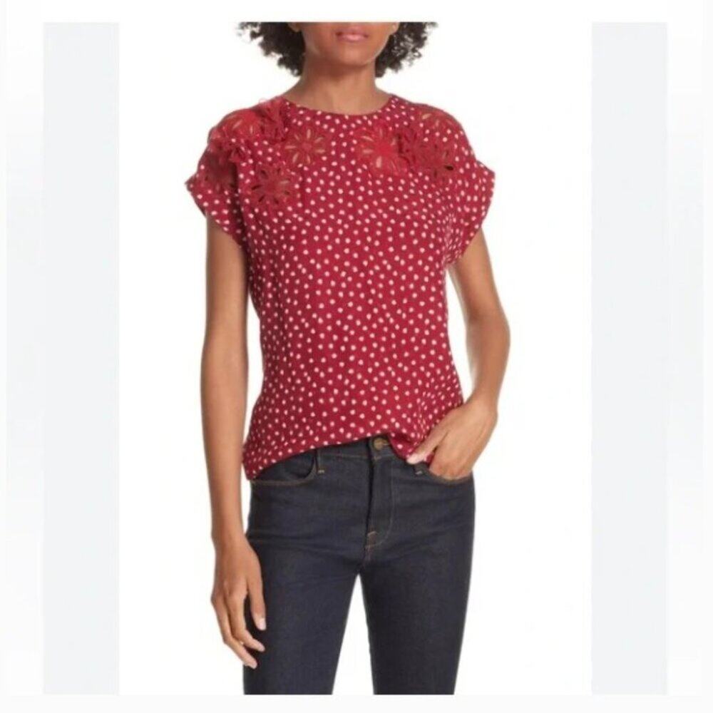 Rebecca Taylor 3D Applique Red Floral Heart Top 100% Silk Size 2 Summer Love